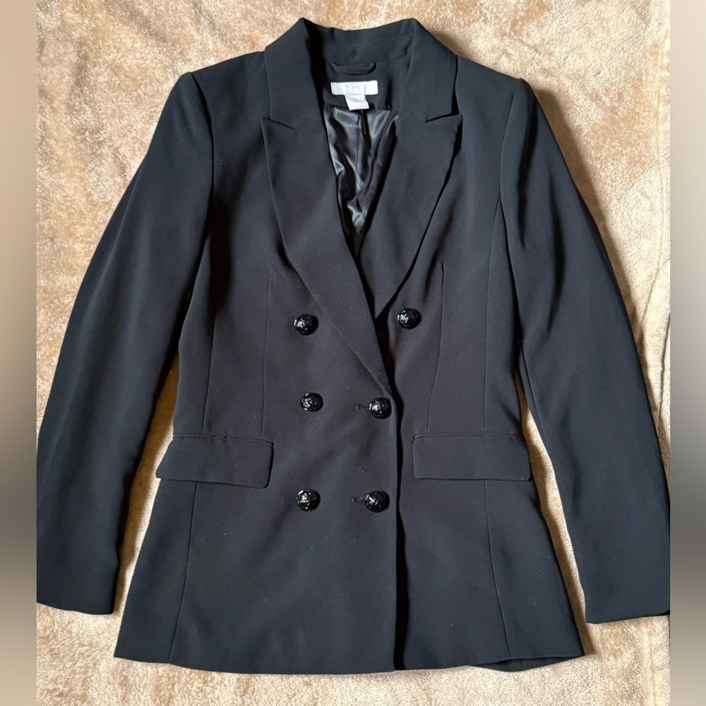 H&M Black Double Breasted Longline Blazer